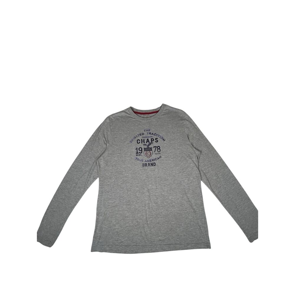 Chaps long sleeve logo t-shirt gray cotton blend preppy Mens M